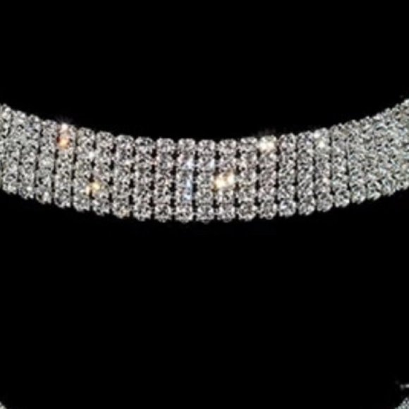 Choker diamond rhinestone sparkle silver necklace sexy sparkly crystal bling y2k - Picture 3 of 3